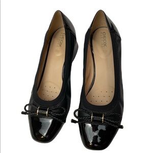 Geox Respira Black Floralie Round Toe Slip On Wedges with Bow Detail Size 9/39